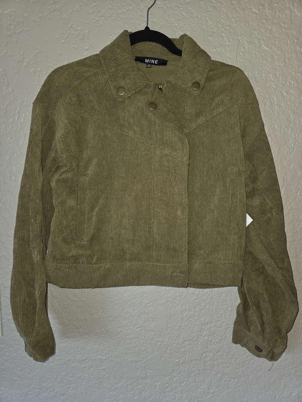 MINE Olive Corduroy Cropped Bomber Jacket